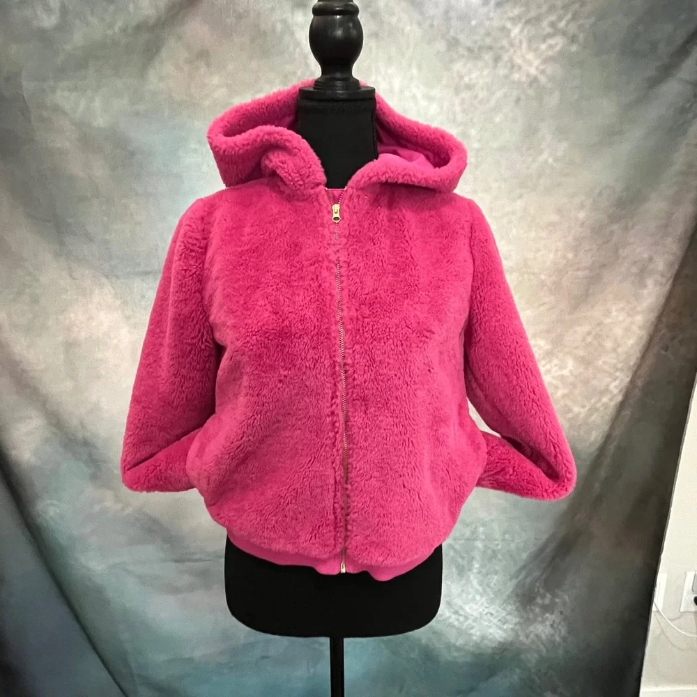 Janie and‎ Jack Girls Pink Faux Fur Full Zip Hooded Jacket Size 14-16 NWT
